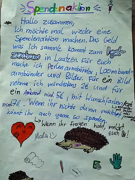 Marlas Aufruf zur Spendenaktion.