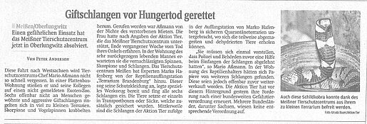 Giftschlangen vor Hungertod gerettet