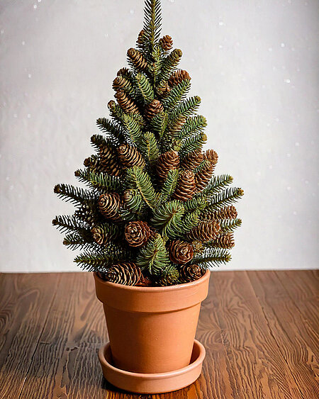 Gesteck aus Tannenzapfen und Tannengrün