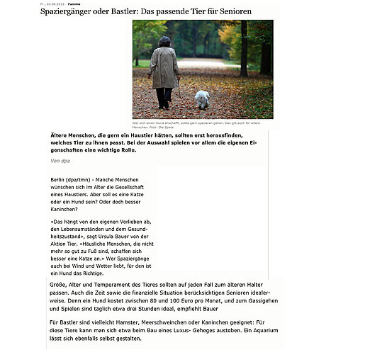 Allgemeine Zeitung - Spaziergänger oder Bastler: Das passende Tier für Senioren