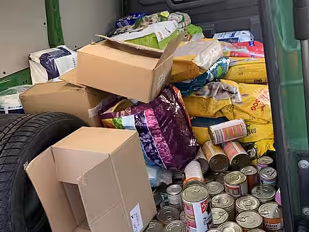 Futter uns Sachspenden im Transporter